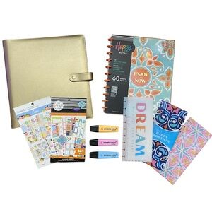 🤩 BIG Planner Bundle Happy Planner Gold Cover Sticker Highlighters Capri Mosaic